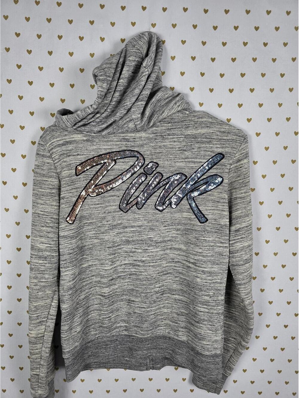 Victorias Secret Pink GRADIENT BLING Sequined Full zip hoodie jacket Grey XS